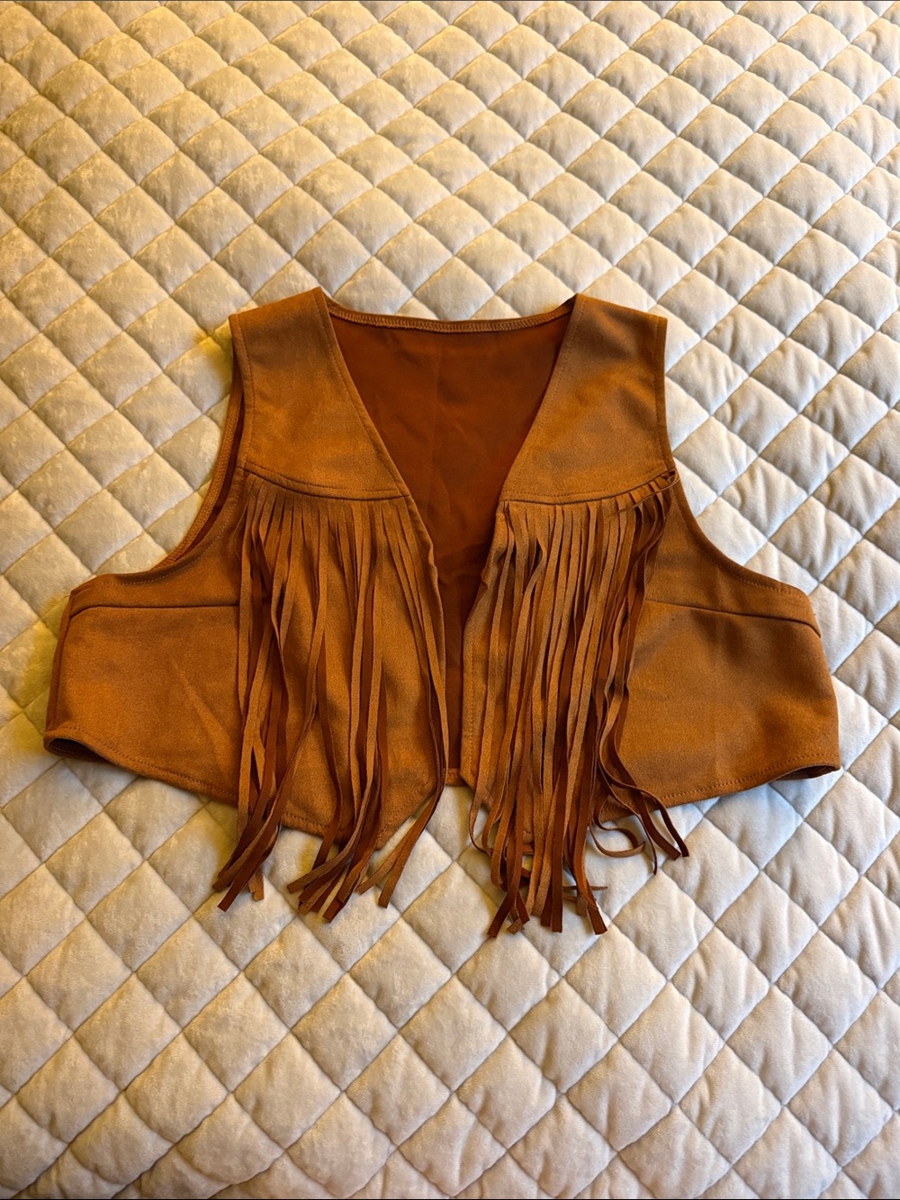 Cropped Fringe Vest in Tan Brown - Women's Boho Layer